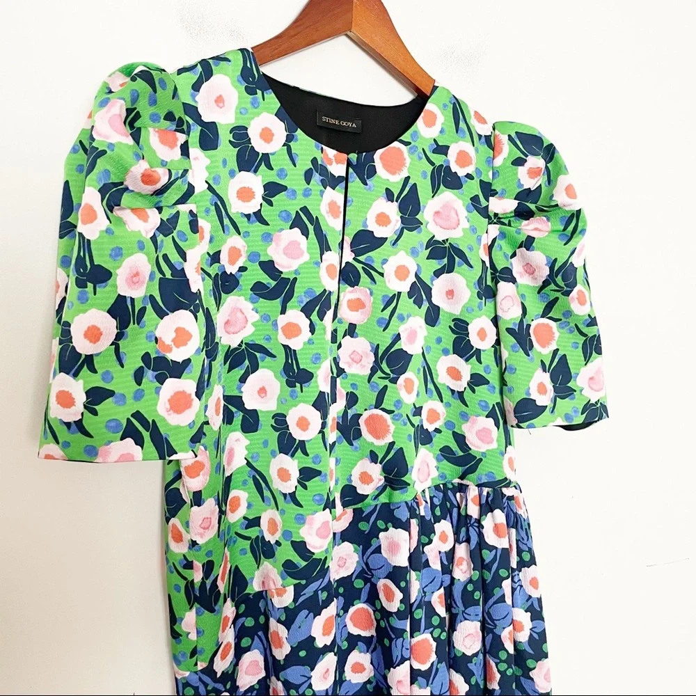 Stine Goya Kori Marketplace Midi Dress Puff Sleeve Size Medium - Picture 9 of 12